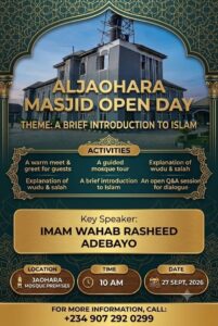 Open Day poster for Aljaohara Masjid