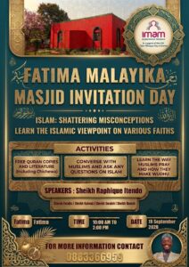 Open Day poster for Fatima Malayika Masjid