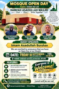 Open Day poster for Hamzah Asadullah Masjid