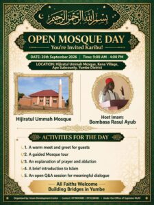Open Day poster for Hijiratul Ummah Mosque