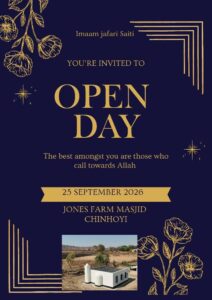 Open Day poster for Jones Farm Masjid