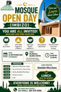 Open Day poster for MA Motala Islamic Centre