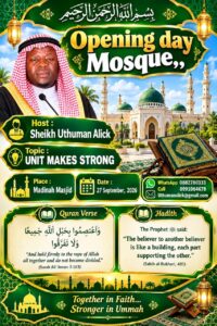 Open Day poster for Madinah Masjid