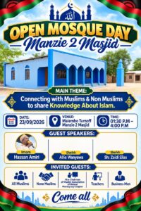 Open Day poster for Manzie 2 Masjid