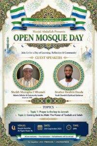 Open Day poster for Masjid Abdullah