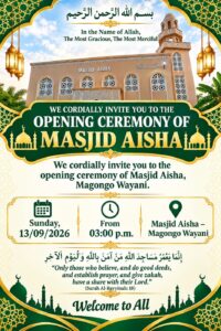 Open Day poster for Masjid Aisha