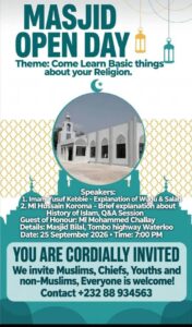 Open Day poster for Masjid Bilal