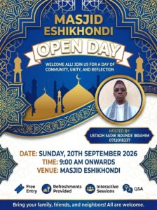 Open Day poster for Masjid Eshikhondi