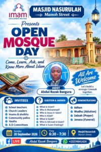 Open Day poster for Masjid Nasurulah