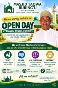 Open Day poster for Masjid Taqwa Ruring'u