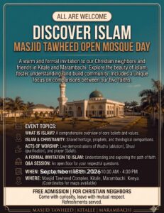 Open Day poster for Masjid Tawheed Complex
