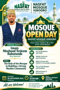 Open Day poster for NASFAT Mosque Igbogbo