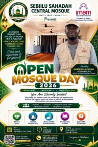 Open Day poster for Sebiilu Sahadah Central Mosque